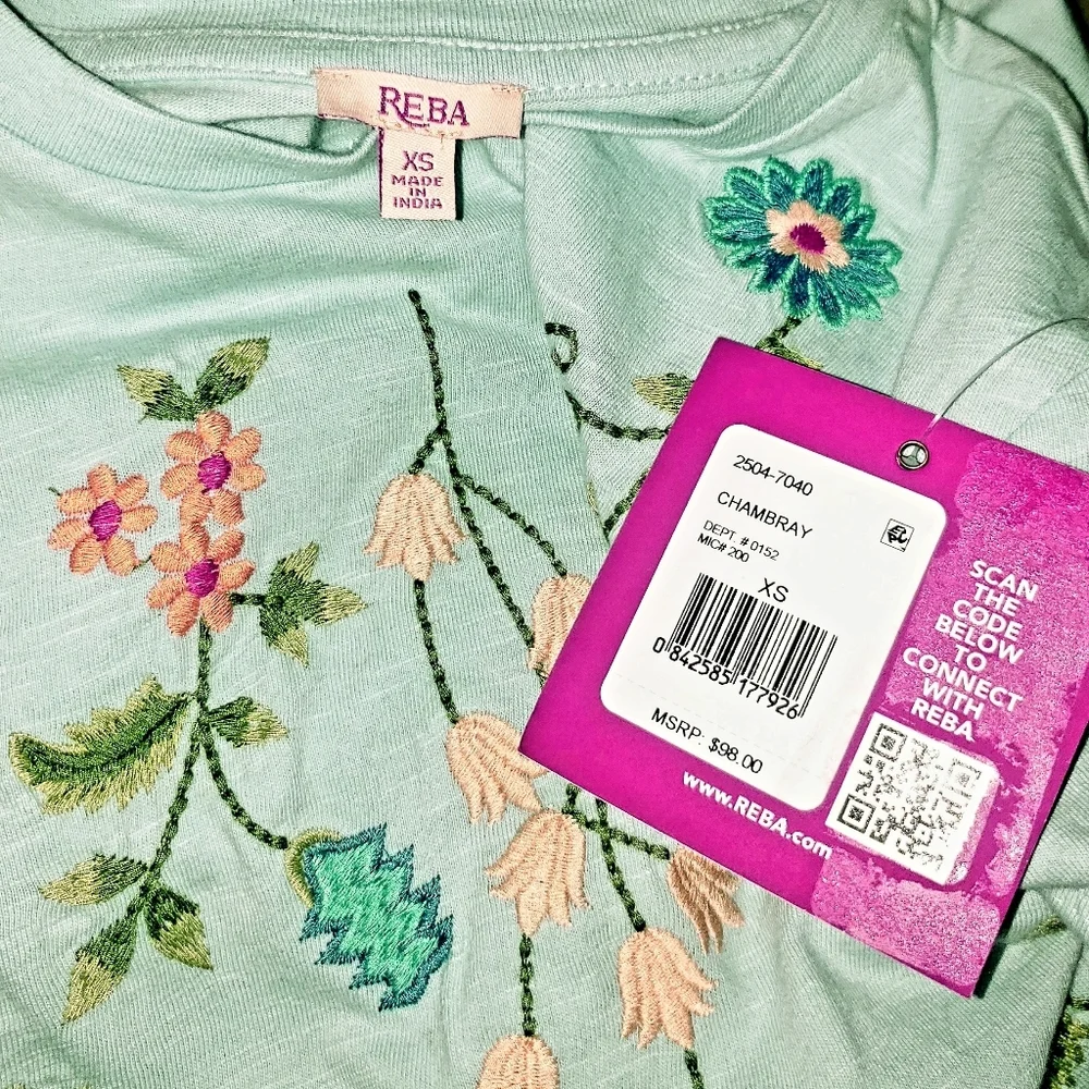 Boho Casual XS Floral Festival Embroidered Weekend Cotton Tee Shirt Dress New